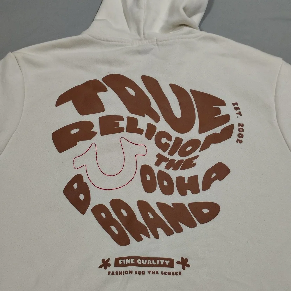 True Religion Hoodie Mens Large Warped Buddha Logo Full Zip Fleece Sweatshirt